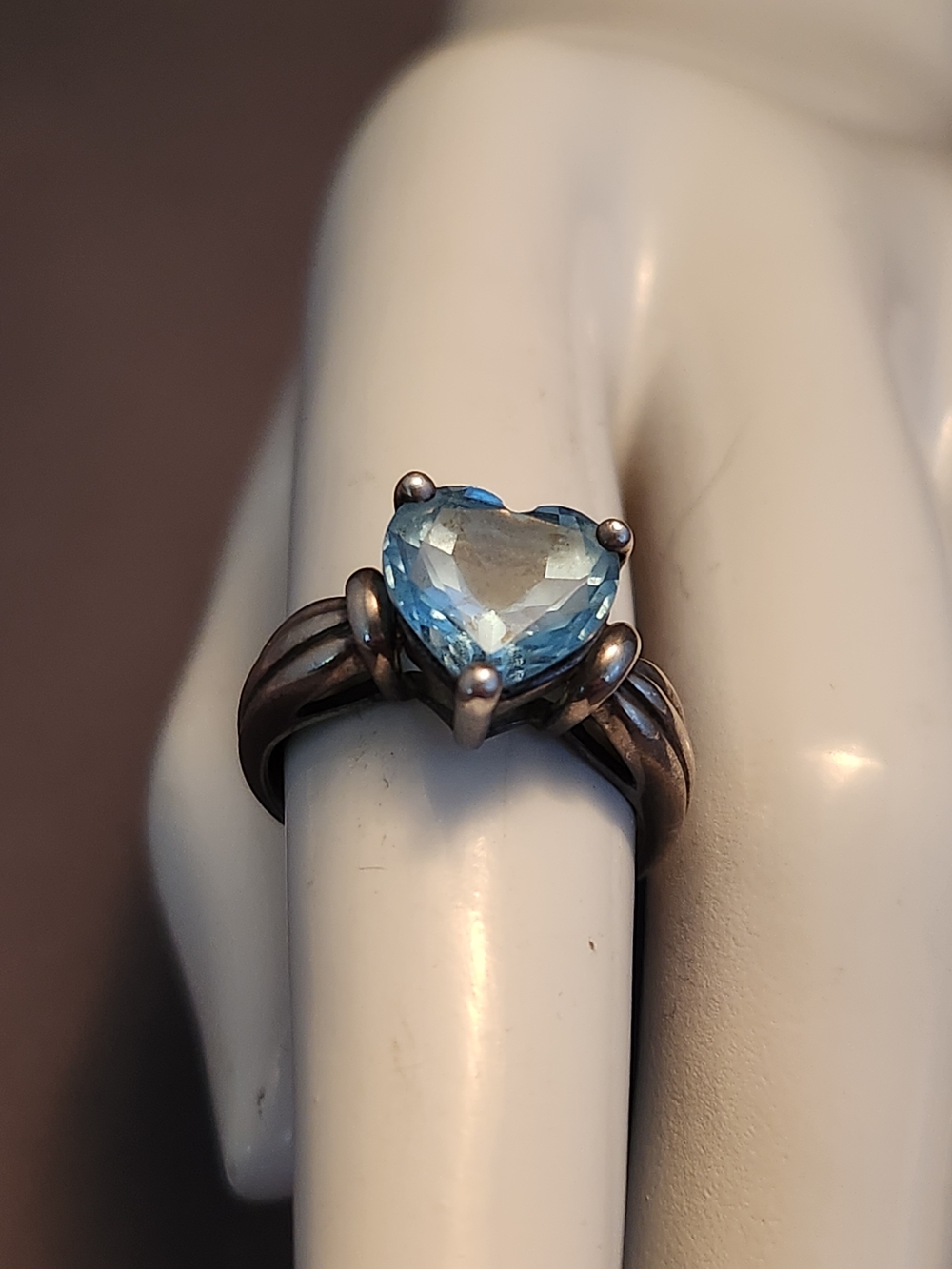 Heart-Cut Blue Gemstone Sterling Ring
